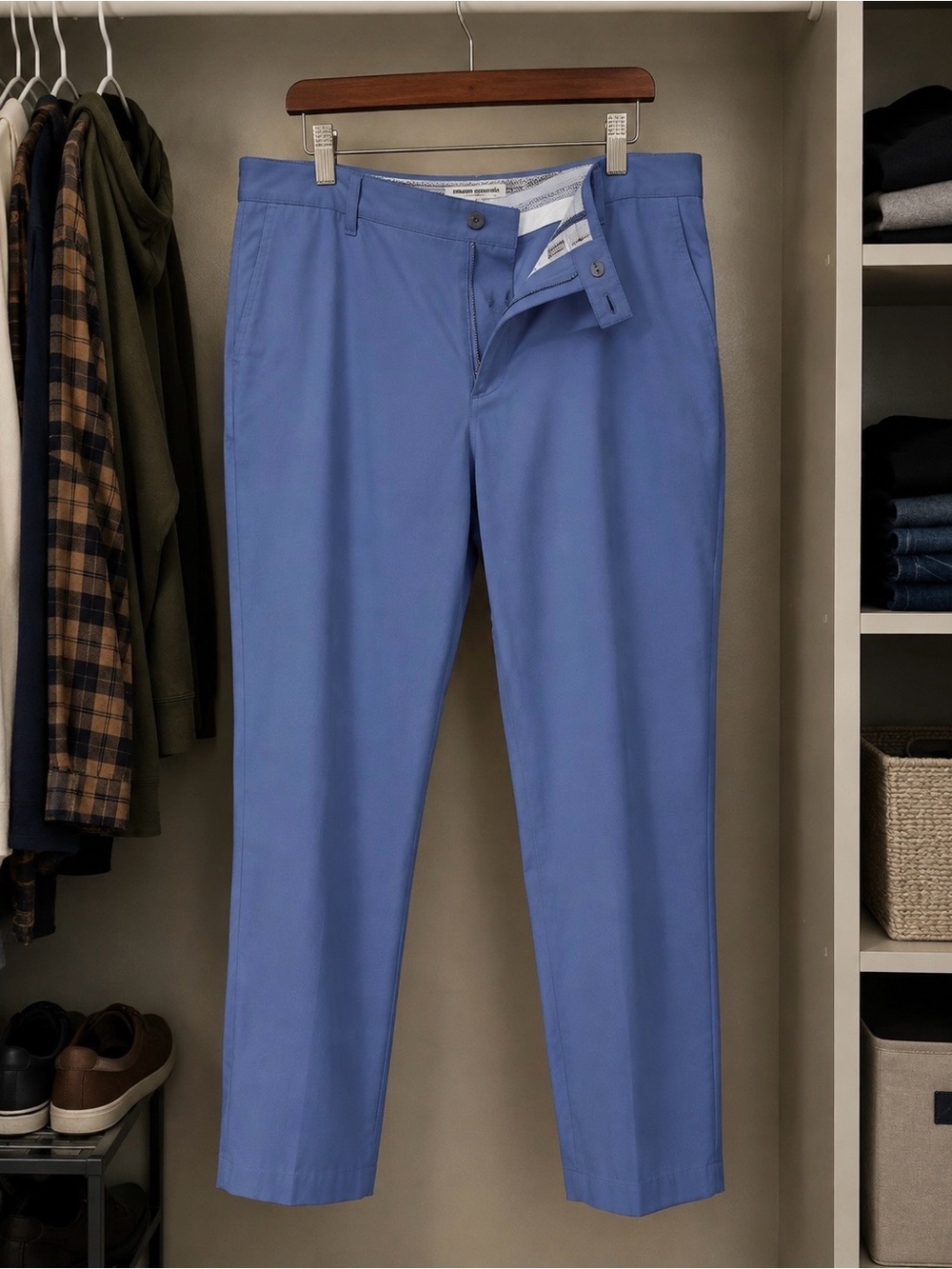 Egara Men’s Sky Blue Dress Pants 46x32 Flat Front Career Office Wedding